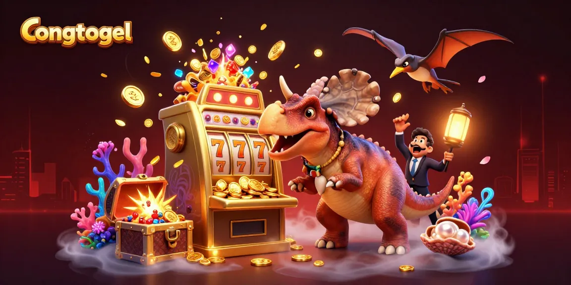 Congtogel slot machine scene with vivid characters and gold coins bursting in a colorful casino