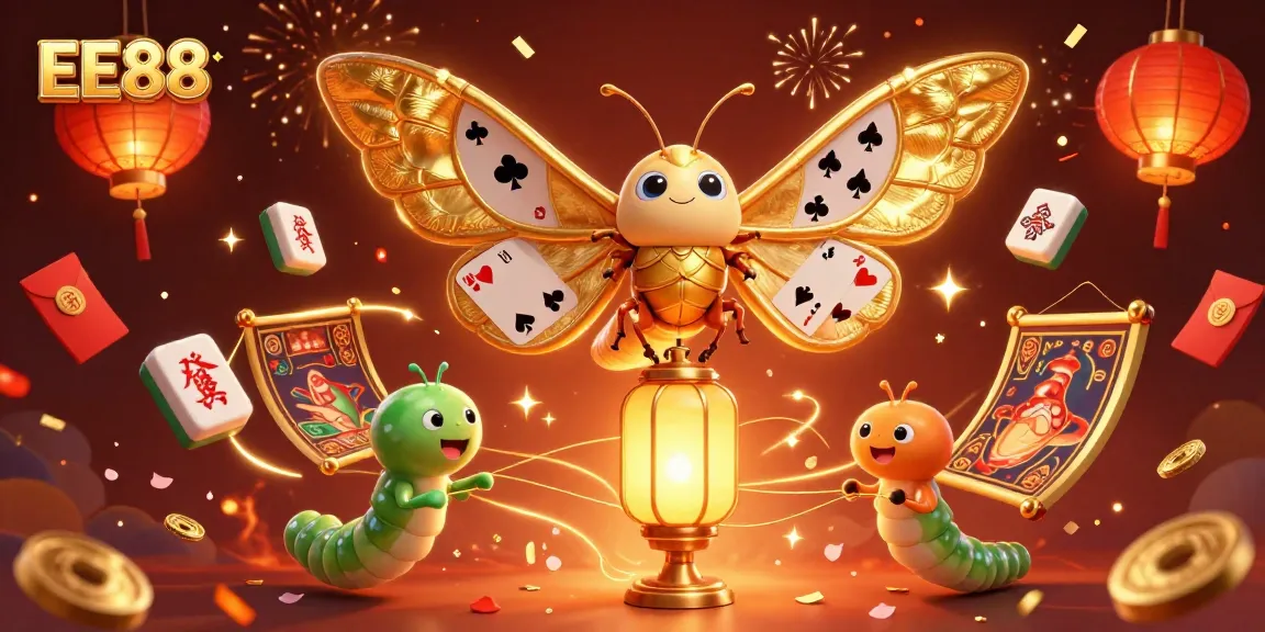 Experience the thrill of EE88 casino through a vibrant 3D illustration showcasing gaming elements and rich designs.