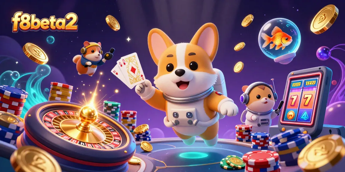 Experience the exciting f8beta2 space casino with floating corgis, spinning roulette, and dazzling gems.