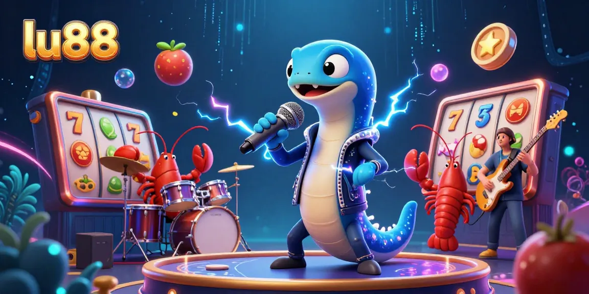 lu88 showcases vibrant underwater casino scenes with electric eel DJ, lobster drummer, and seahorse guitarist