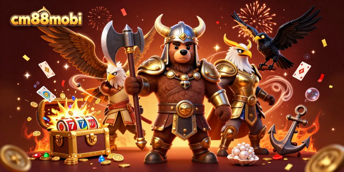 Experience thrilling gameplay at cm88mobi with vibrant casino characters amidst a slot game explosion.