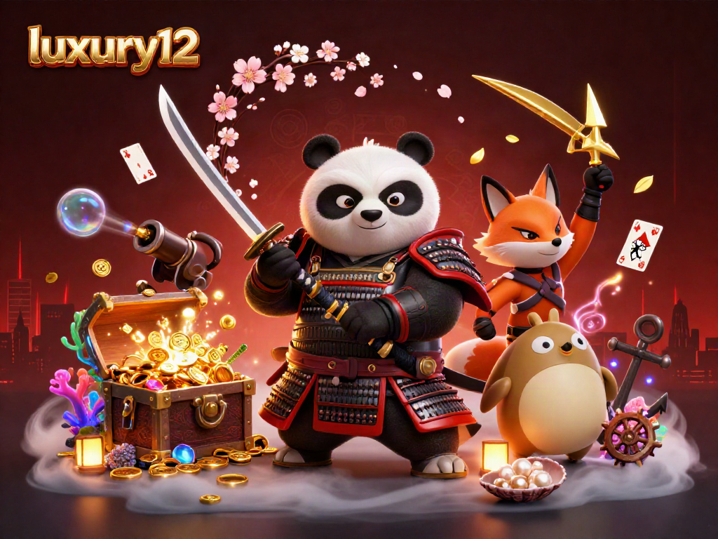 Experience action with luxury12 through dynamic characters and explosive casino elements in this vivid illustration.