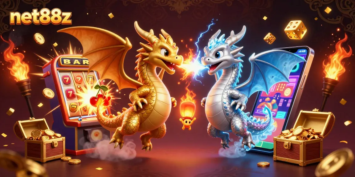 Experience thrilling wins with net88z's vibrant casino scene featuring dragons and slot action!