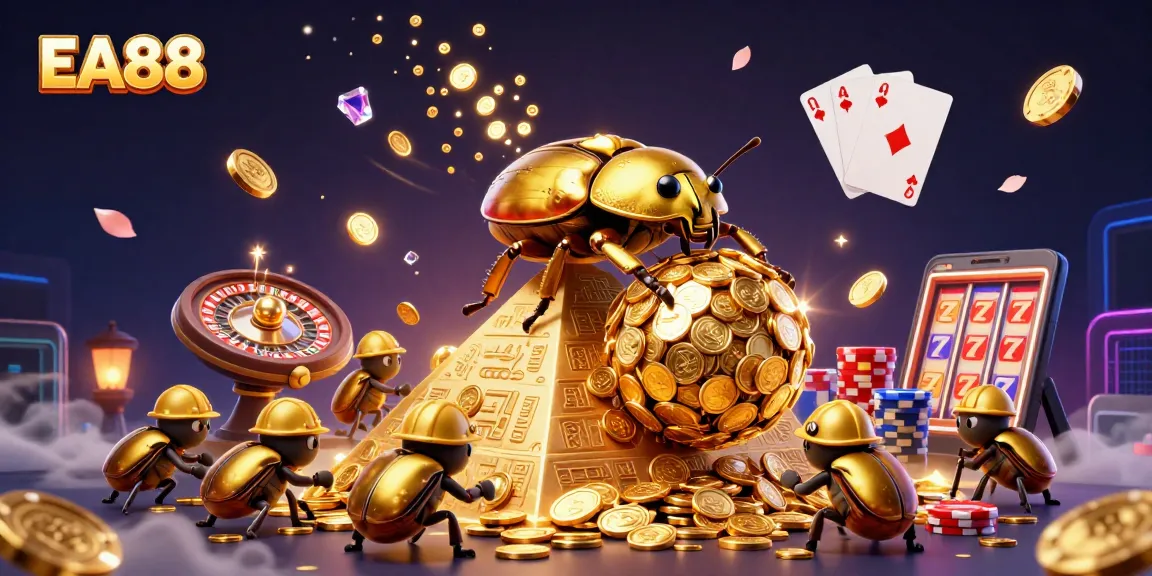 Experience thrilling gaming action with EA88's dynamic casino elements in a vibrant 3D scene.