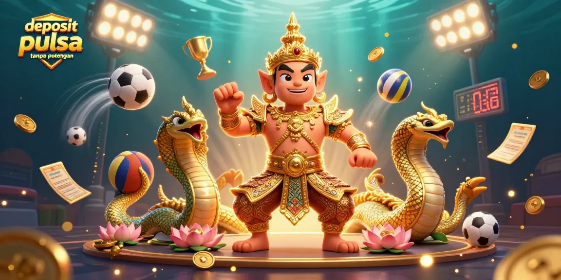 Experience the thrill of deposit pulsa tanpa potongan with exciting slot elements and vibrant casino graphics.