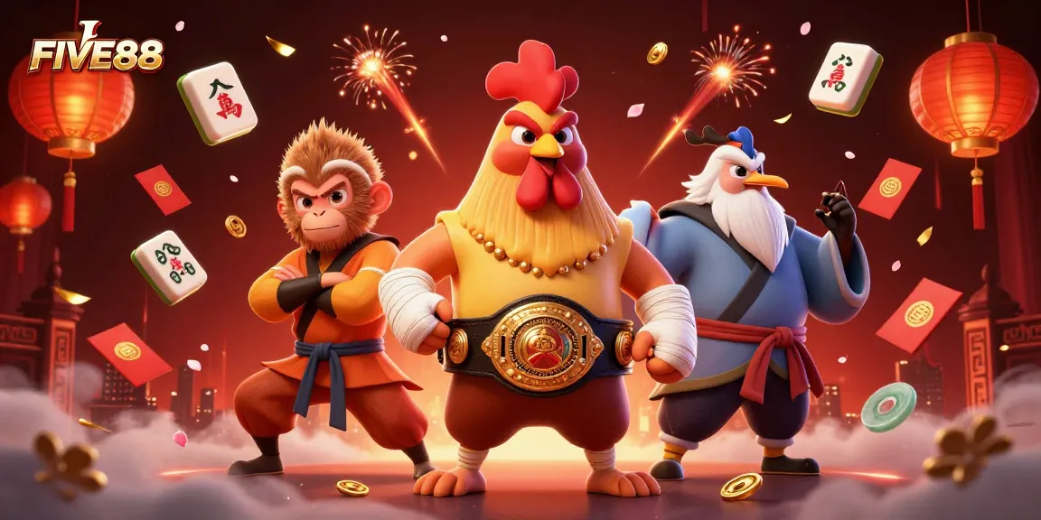 Engage in thrilling gameplay at FIVE88 casino with vibrant characters and exciting gaming elements.