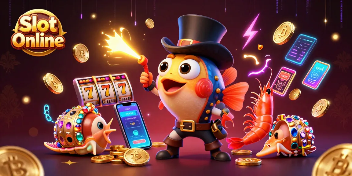 Engage with Slot Online through a vibrant scene of an anglerfish, shrimp, and sea snail amidst casino elements.