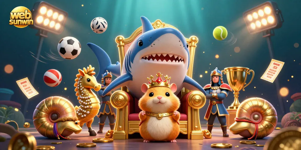 Engage with web sunwin in this dynamic casino-themed underwater scene featuring playful characters.