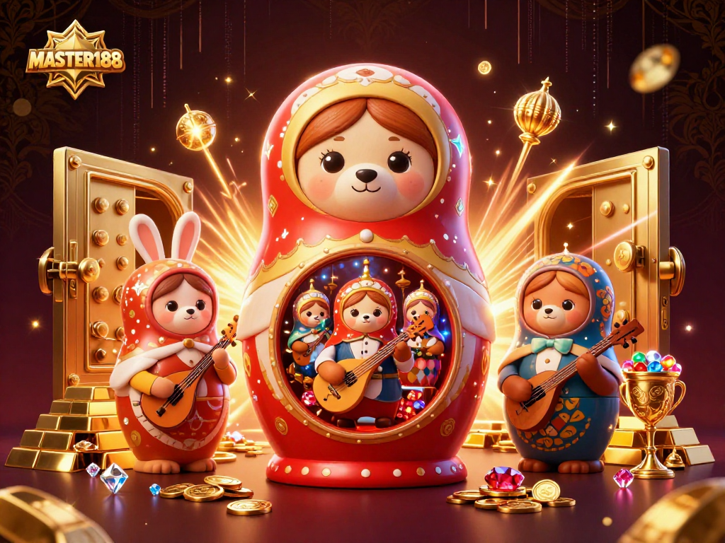 Experience the thrill of mastering Togel with MASTER188, featuring vibrant casino characters and treasure.