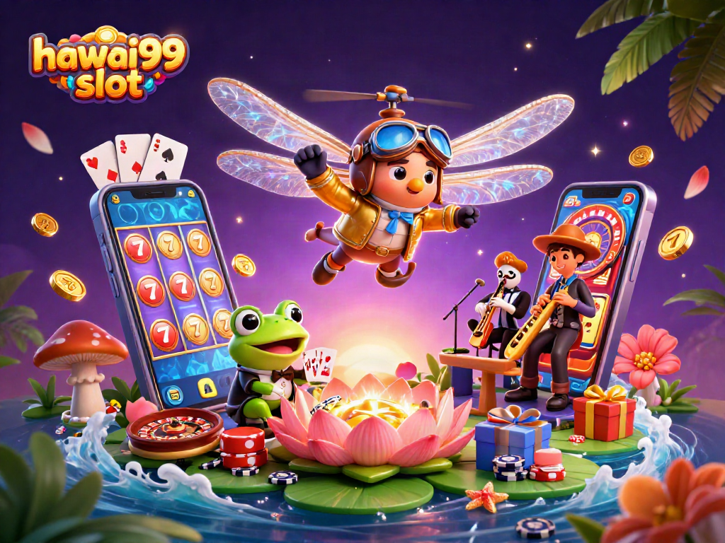 Engage with hawai99 slot in this vibrant 3D casino illustration featuring a unique dragonfly pilot and fun details.