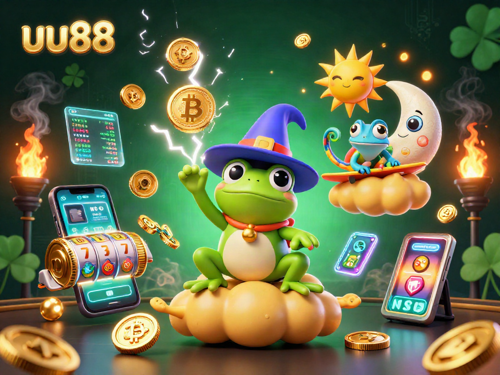 uu88 universe showcasing a vibrant storm of coins amidst crypto elements and gambling themes