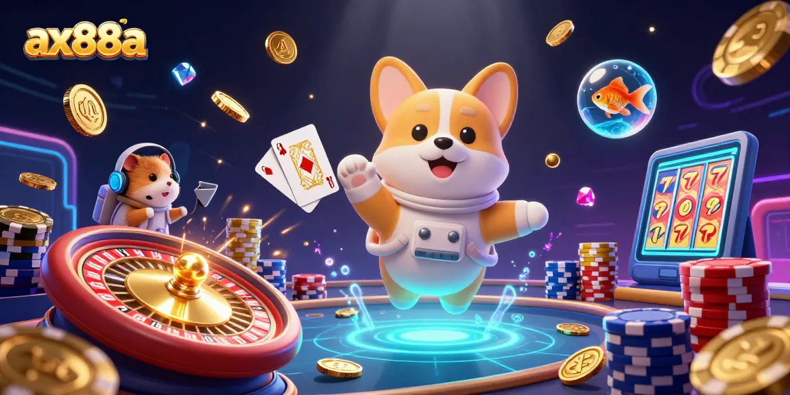 Experience thrilling wins at ax88a with floating games and sparkling coins in a vibrant casino scene.
