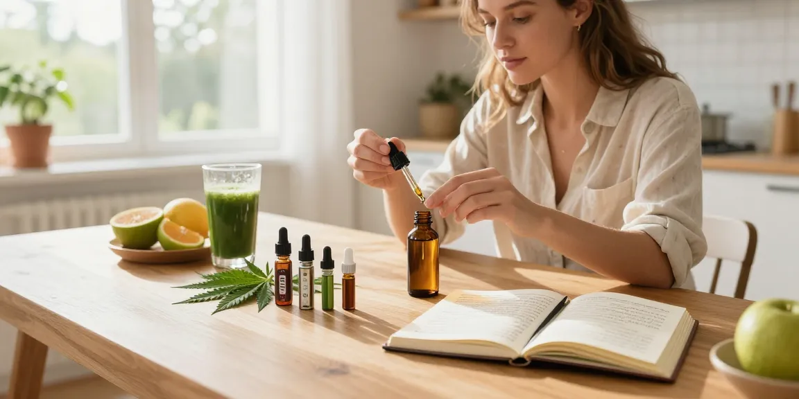 Legal vaping age in Cyprus emphasized with CBD oil bottle and vape devices in a bright kitchen wellness scene.
