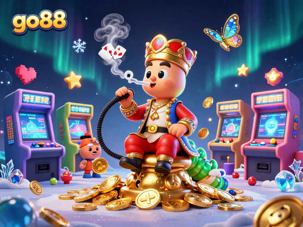 Experience the excitement of go88 with a vibrant casino-themed digital illustration, including poker symbols and dynamic game elements.