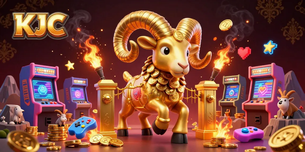 Experience the thrill of KJC gaming with a vibrant 3D illustration of a golden ram charging through a casino.