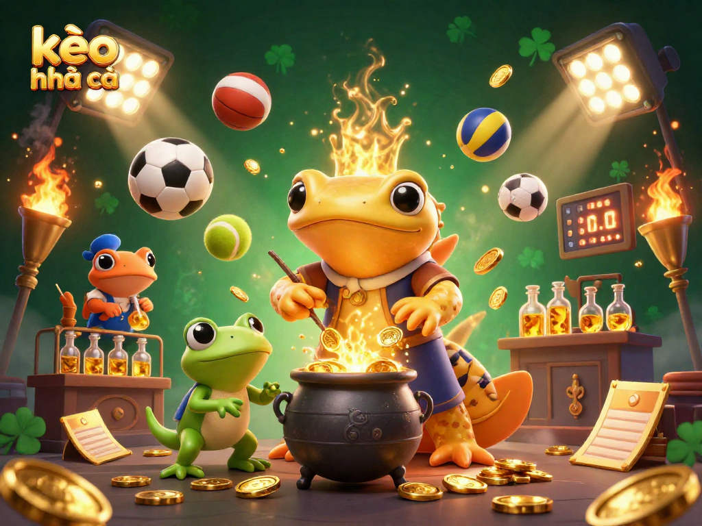 Engage with kèo nhà cái, watch the alchemist transform metals into coins amidst a sports betting scene.