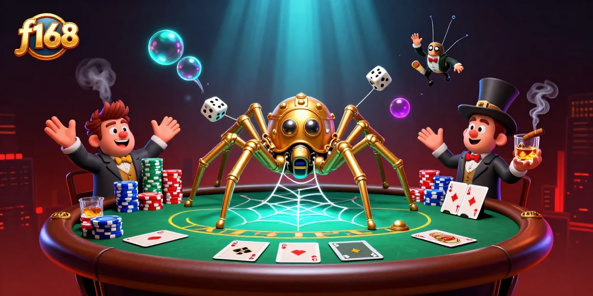 Engage with f168's dynamic casino adventure captured in a vibrant 3D scene full of poker action.