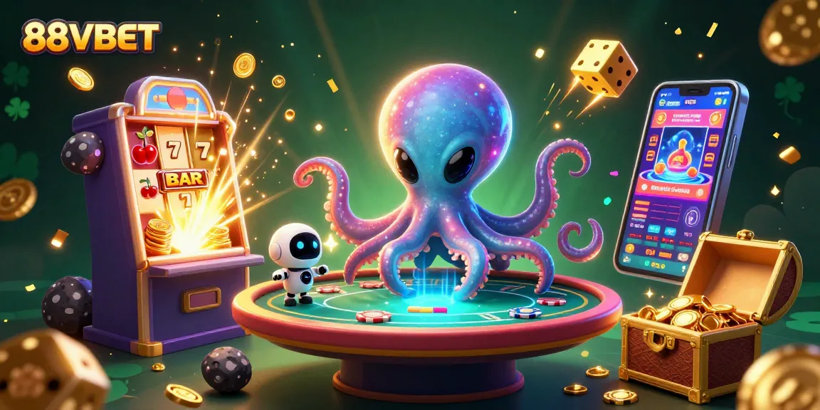 Join the 88VBET adventure with an alien octopus and its robot companion at a poker table!