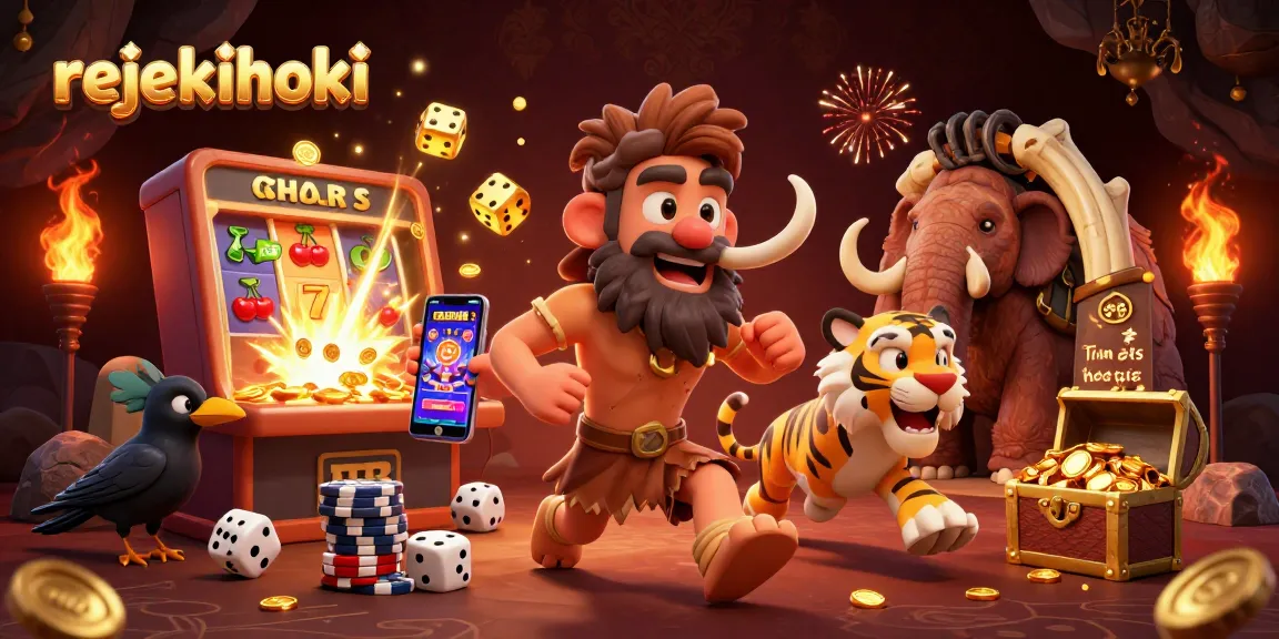 Spin the reels at rejekihoki's prehistoric casino with vibrant characters and jackpot action.