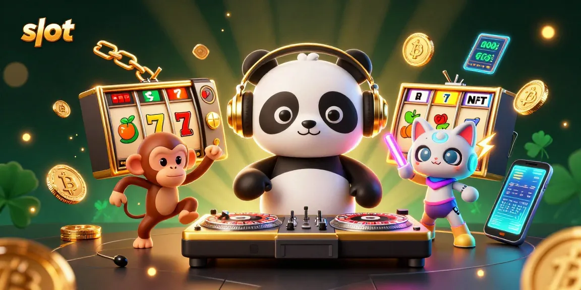 Putar slot dengan DJ panda dan simbol jackpot dalam ilustrasi 3D menarik.