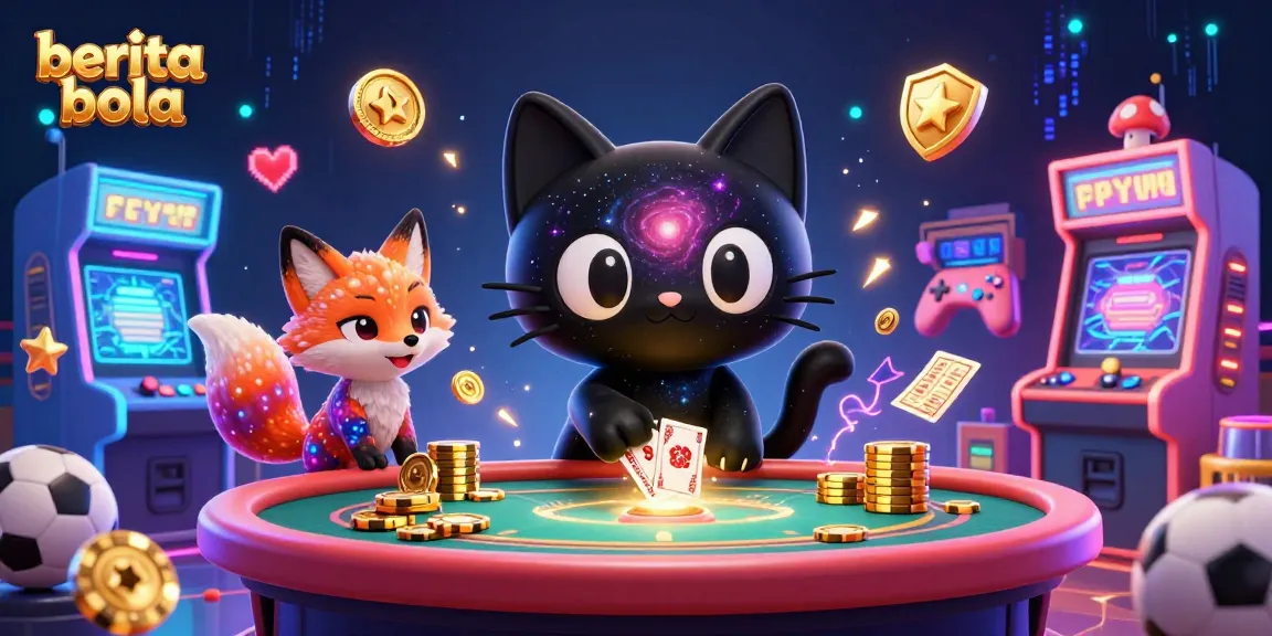 Play exciting casino games at "berita bola" amid vibrant sports-themed decor.