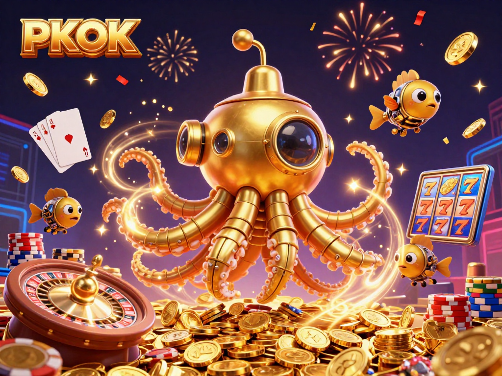 Experience thrilling wins with PKOK at a vibrant online casino featuring a golden kraken and dynamic gameplay.
