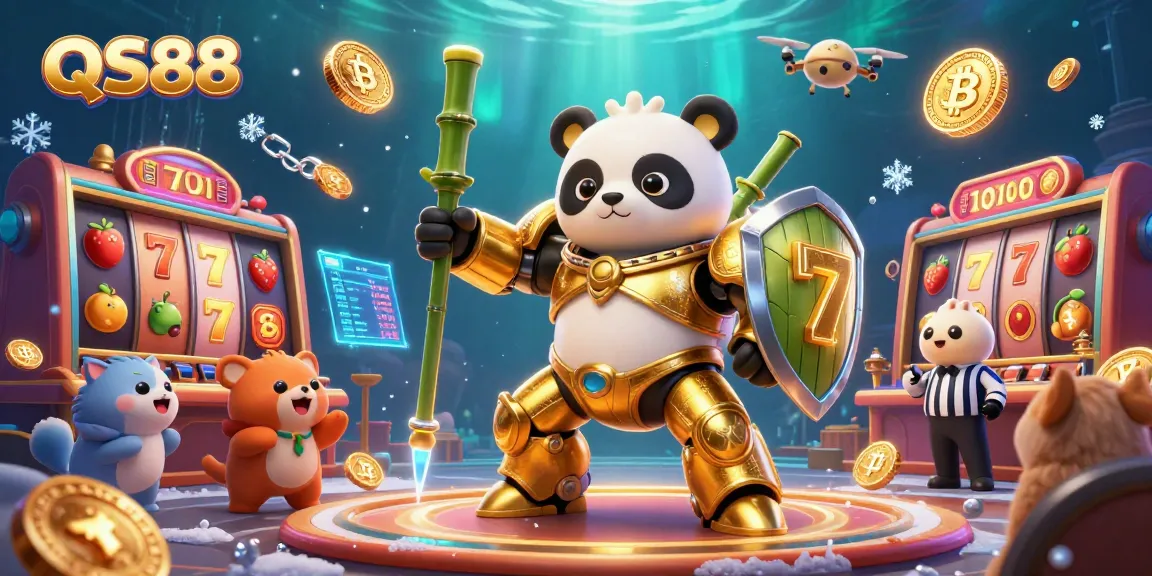 Experience immersive gaming at QS88's lively casino arena with animated scenes enhanced by vibrant digital elements.