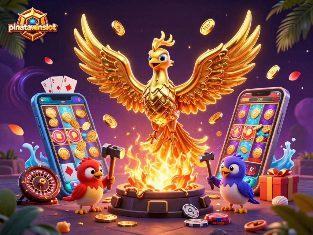 Win big with pinatawinsslot in an exciting, colorful casino atmosphere filled with golden coins.