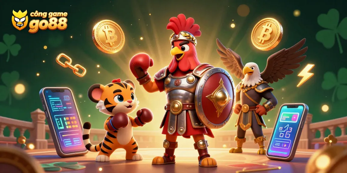 Engage with the vibrant cổng game go88 scene, featuring dynamic 3D characters and cryptocurrencies amidst action.