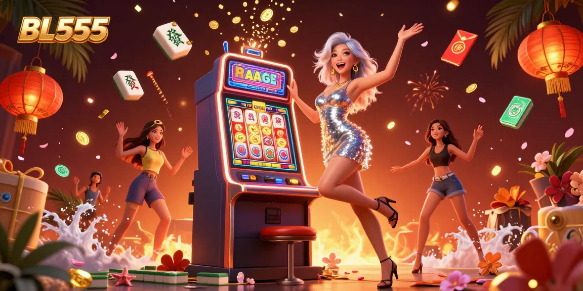 Experience excitement at BL555 with stunning visuals celebrating jackpots and casino culture.