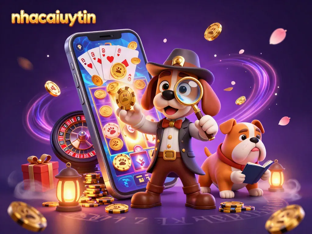Play and win at nhacaiuytin with golden poker chip clues and vibrant casino elements in action.