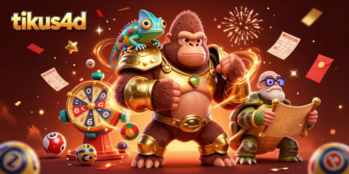 Engage with tikus4d in this vibrant lottery-themed illustration featuring dynamic characters and festive elements.