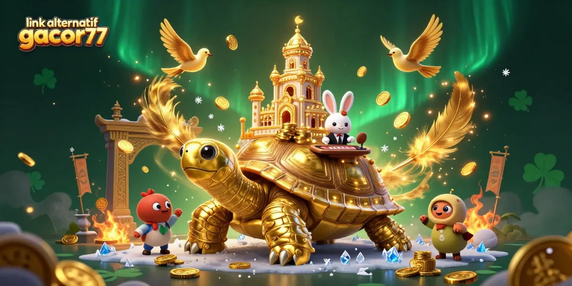 Menangkan game dengan link alternatif gacor77 yang aman dan terpercaya, ditampilkan dalam ilustrasi 3D yang megah.