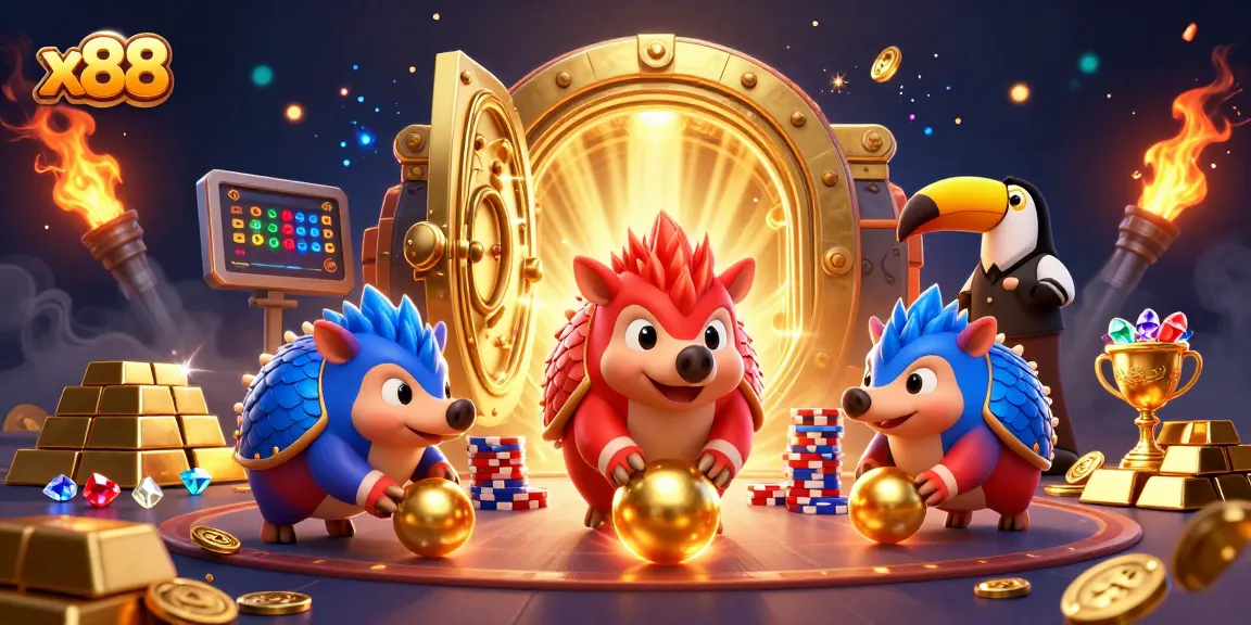 x88 spins into action with rival pangolins rolling through poker chips, a vibrant casino scene.