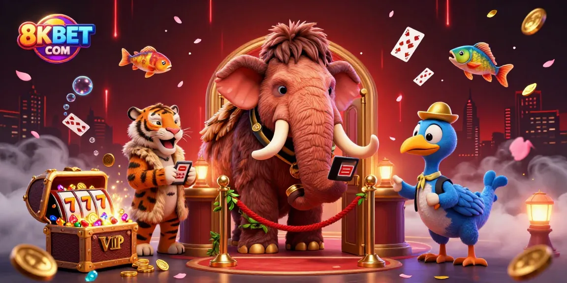 Experience thrilling 8KBET COM gaming with an exciting casino atmosphere and vibrant characters.