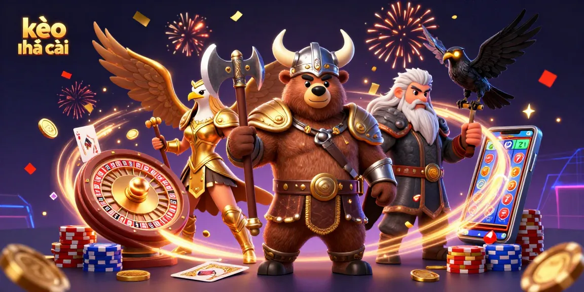 Experience the excitement of kèo nhà cái with a striking casino-themed illustration featuring dynamic characters and gold coins.