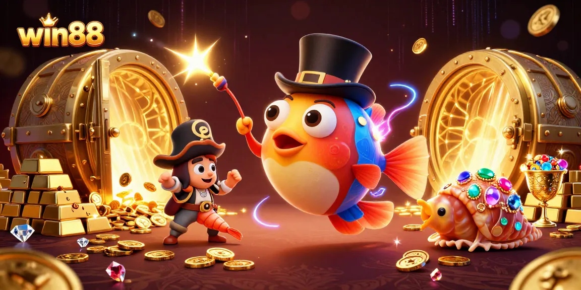 Win88 showcases vibrant activity with a glowing anglerfish attracting coins, emphasizing the thrill of online gambling