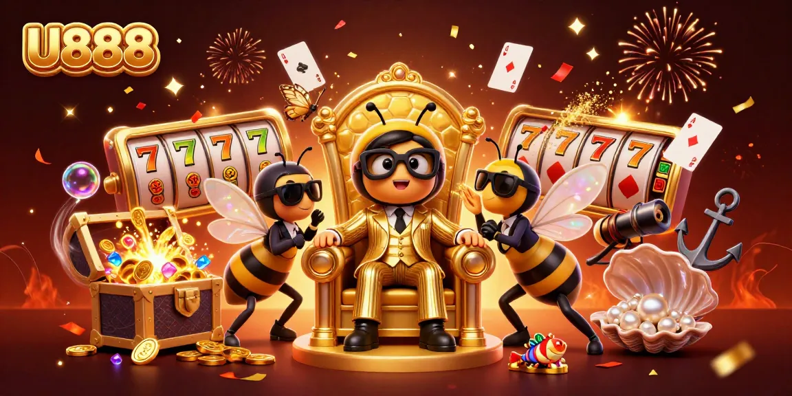 Experience thrilling gaming action with U888’s vibrant casino-themed bumblebee illustration.