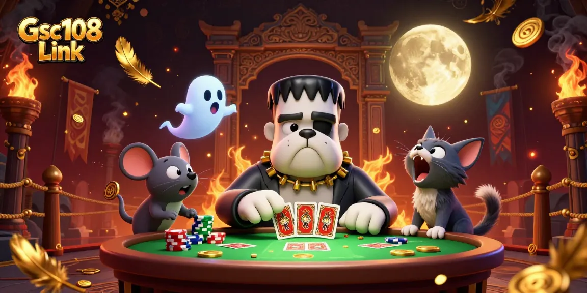 Mengintip Gsc108 Link di meja kasino dengan bulldog Frankenstein dan kucing werewolf