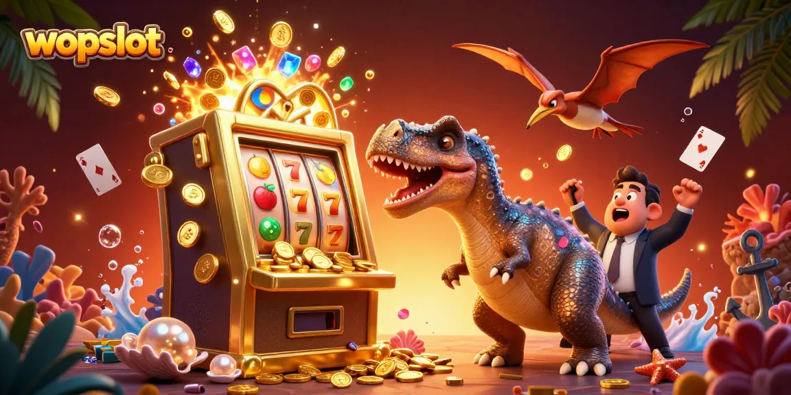 Menangkan jackpot dengan wopslot saat pachycephalosaurus menarik mesin slot emas menghasilkan koin.