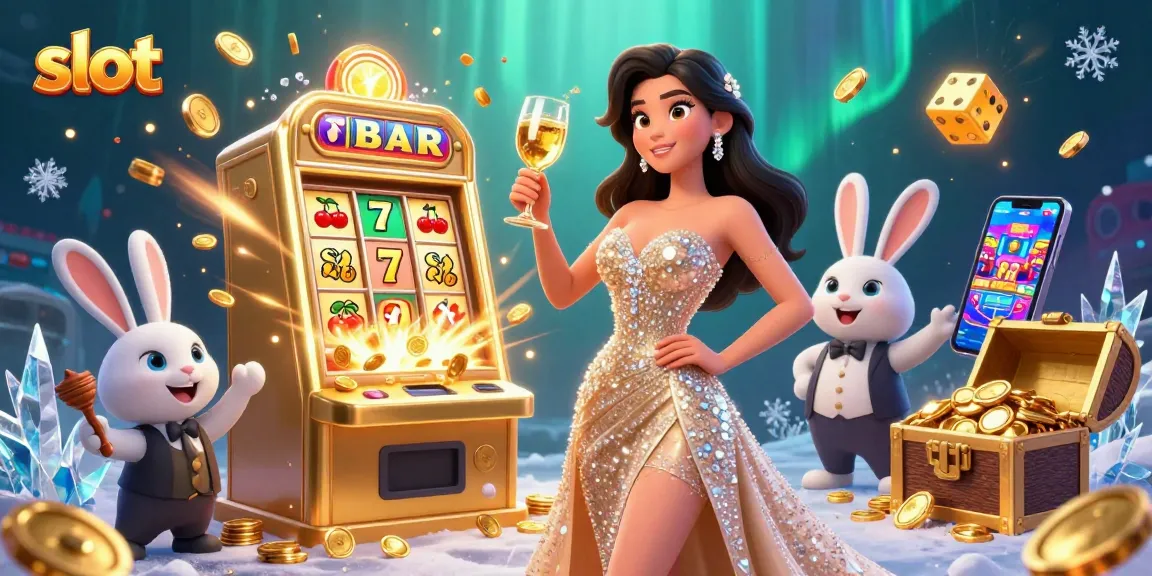 Spin the reels and win big at the slot machine in this vibrant 3D casino illustration.