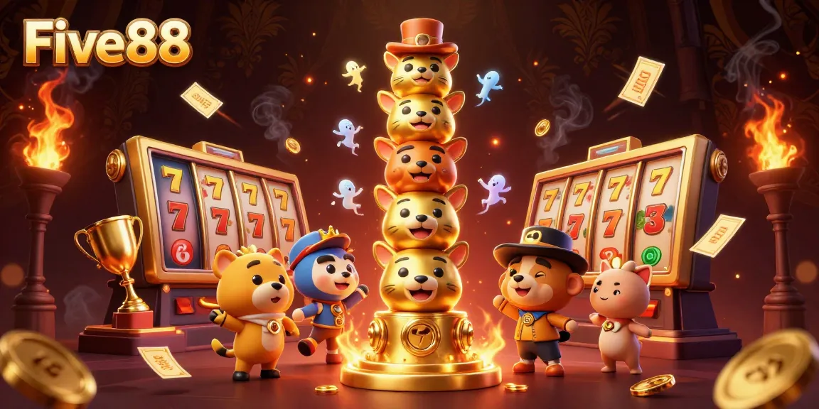Experience thrilling slots action at Five88 with dynamic gold coins and colorful gaming symbols.
