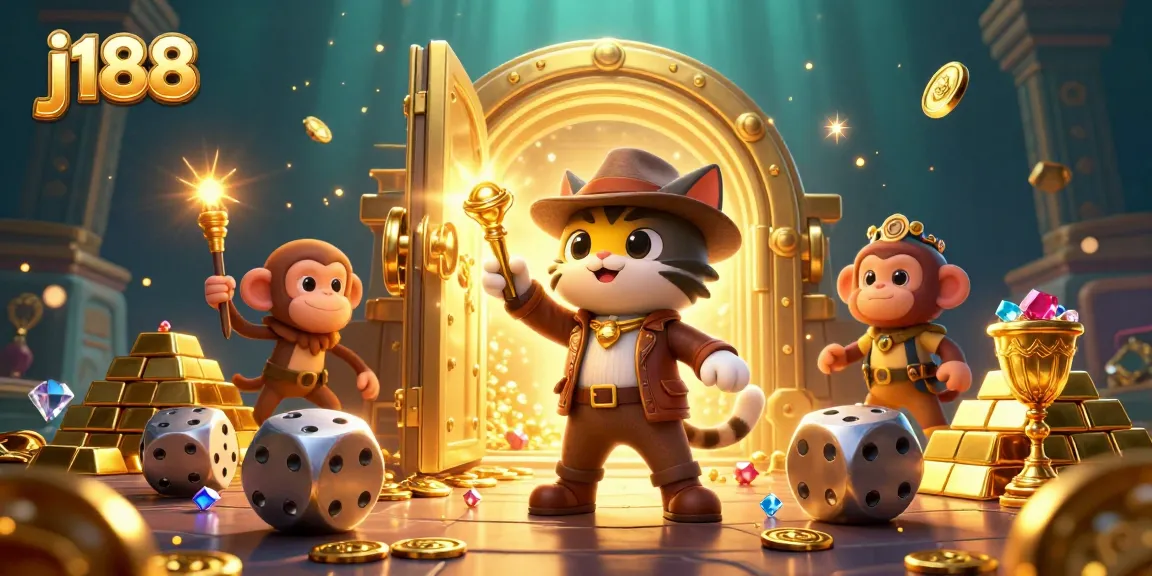 Engage with j188's thrilling casino adventure featuring an explorer cat and treasure discoveries.