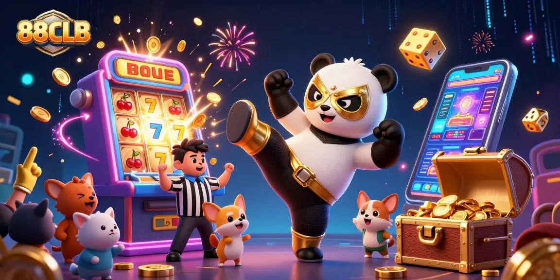 Engage with the thrilling scene where 88CLB features a panda athlete amidst a casino explosion of excitement.