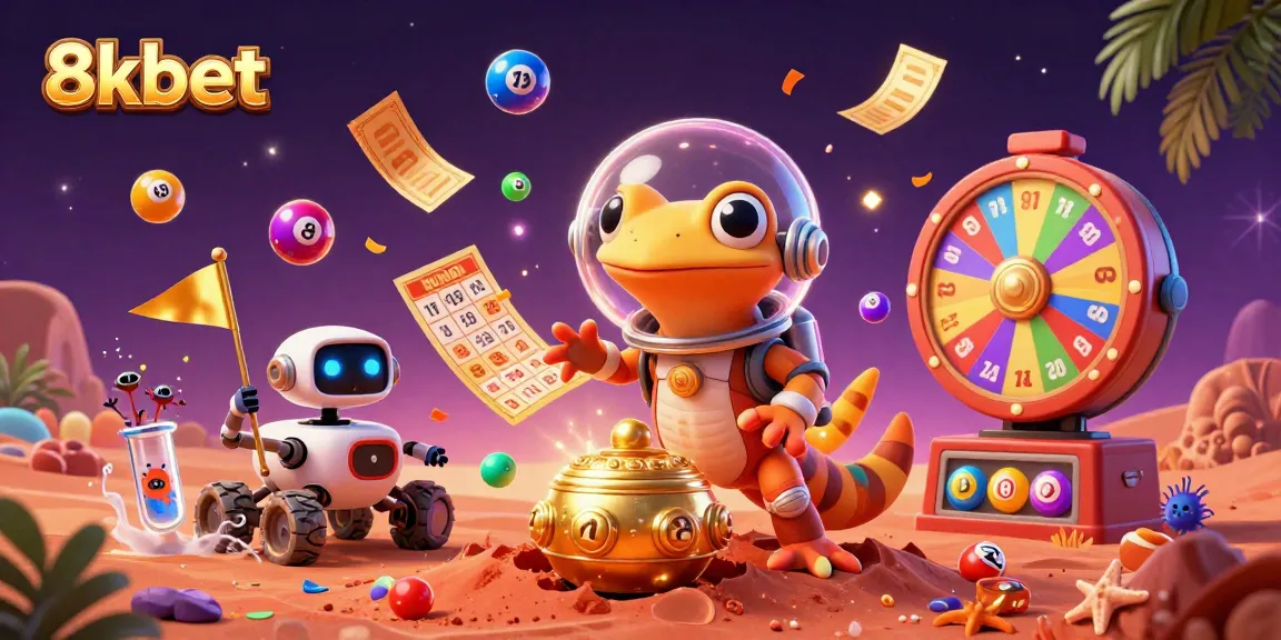 8xbet excels in immersive gaming with a Martian gecko exploring a golden casino.