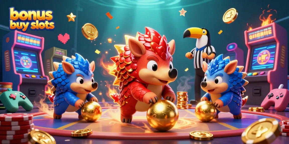 Experience thrilling bonus buy slots gameplay with competitive pangolins and a vibrant casino backdrop.