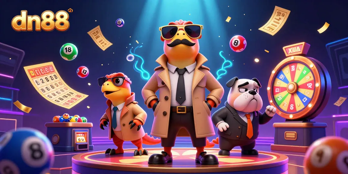 Engage with dn88's vibrant lottery game, featuring colorful bouncing balls and playful characters in a casino.