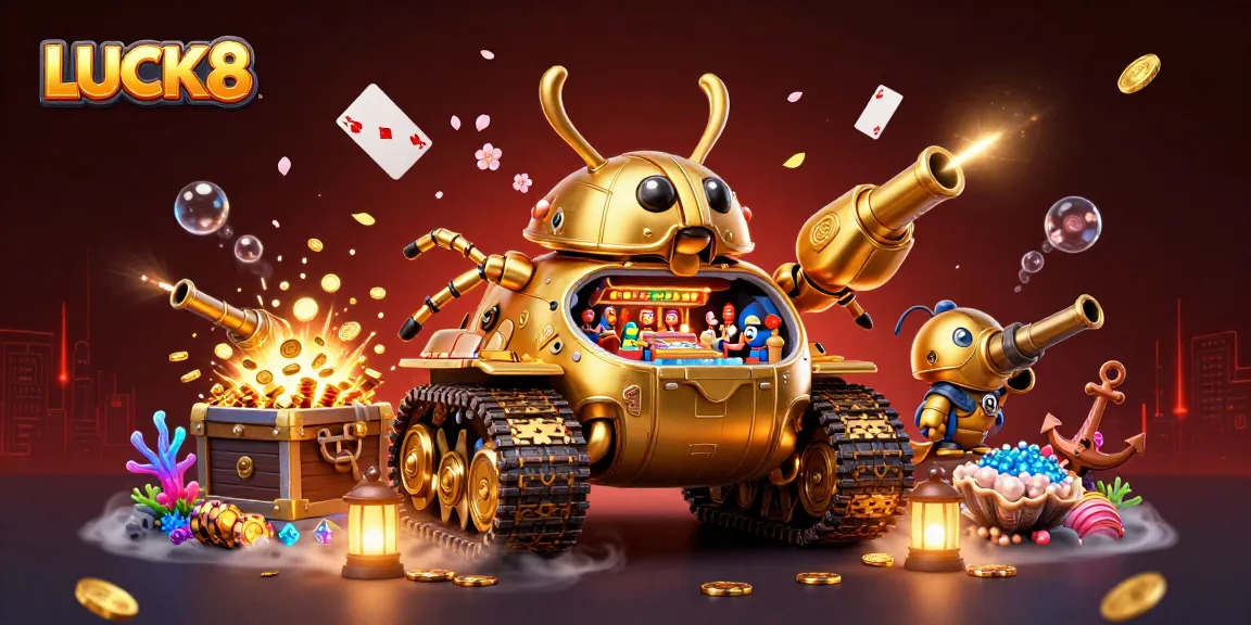 Win exciting jackpots at LUCK8 with a vibrant illustration of a mini casino adventure.