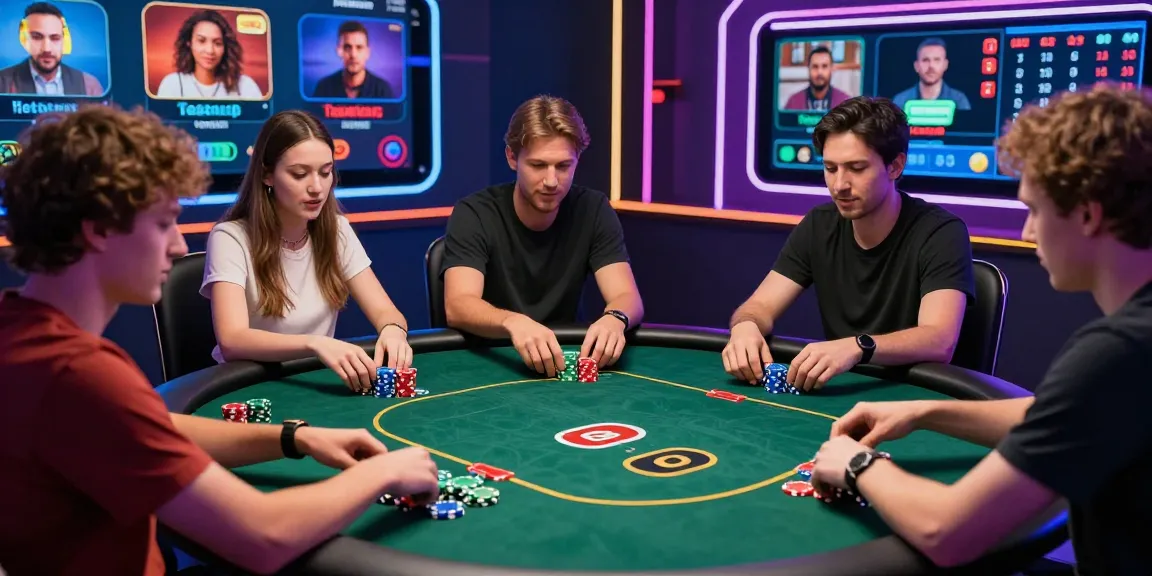 Exciting online poker game at Dominobet, showcasing diverse players enjoying Daftar Dominobet experience with vibrant chips and lively atmosphere.