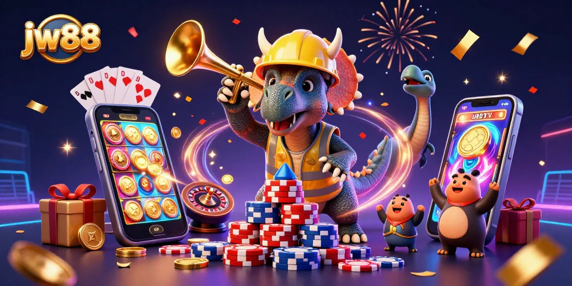 Join the fun at jw88 with an exciting 3D casino party featuring triceratops stacking poker chips!